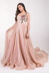 Buy_Asra_Peach Net Floral Embroidered Bodice Gown_at_Aza_Fashions