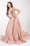 Shop_Asra_Peach Net Floral Embroidered Bodice Gown_at_Aza_Fashions