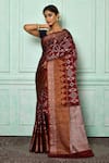 Buy_Nazaakat by Samara Singh_Brown Banarasi Silk Woven Floral Saree_at_Aza_Fashions