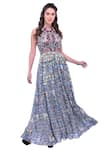 Shop_Bhanuni By Jyoti_Green Viscose Georgette Round Floral Printed Gown _Online_at_Aza_Fashions