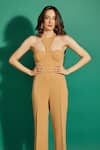 Buy_Asra_Yellow Scuba Georgette Plain Halter Neck Corset _at_Aza_Fashions