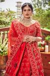 Buy_Asra_Red Raw Silk Bead Work, Sequins Round Floral Embroidered Bridal Lehenga Set _Online_at_Aza_Fashions