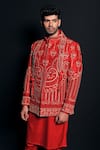 Buy_Asra_Red Raw Silk Embroidered Sequins Floral Sherwani Kurta Set _Online_at_Aza_Fashions