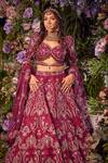 Buy_Asra_Pink Raw Silk Bead Work, Sequins Leaf Neck Embroidered Bridal Lehenga Set _at_Aza_Fashions
