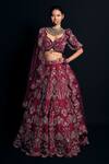 Shop_Asra_Pink Raw Silk Bead Work, Sequins Leaf Neck Embroidered Bridal Lehenga Set _at_Aza_Fashions