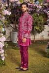 Asra_Pink Raw Silk Embroidered Sequins Floral Sherwani Kurta Set _Online_at_Aza_Fashions