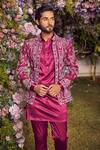 Buy_Asra_Pink Raw Silk Embroidered Sequins Floral Sherwani Kurta Set _Online_at_Aza_Fashions