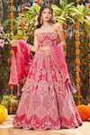 Buy_Asra_Pink Raw Silk Bead Work, Sequins Embroidered Strapless Choli Lehenga Set _at_Aza_Fashions