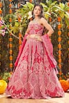 Shop_Asra_Pink Raw Silk Bead Work, Sequins Embroidered Strapless Choli Lehenga Set _at_Aza_Fashions