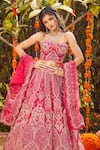 Asra_Pink Raw Silk Bead Work, Sequins Embroidered Strapless Choli Lehenga Set _Online_at_Aza_Fashions