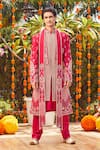 Buy_Asra_Pink Raw Silk Embroidered Sequins Sherwani Kurta Set _at_Aza_Fashions