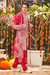 Shop_Asra_Pink Raw Silk Embroidered Sequins Sherwani Kurta Set _at_Aza_Fashions