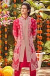 Asra_Pink Raw Silk Embroidered Sequins Sherwani Kurta Set _Online_at_Aza_Fashions