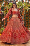 Buy_Asra_Orange Raw Silk Embroidered Bead Work Sweetheart Neck Jacket Lehenga Set _at_Aza_Fashions