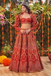 Asra_Orange Raw Silk Embroidered Bead Work Sweetheart Neck Jacket Lehenga Set _Online_at_Aza_Fashions