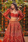 Buy_Asra_Orange Raw Silk Embroidered Bead Work Sweetheart Neck Jacket Lehenga Set _Online_at_Aza_Fashions