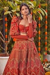 Shop_Asra_Orange Raw Silk Embroidered Bead Work Sweetheart Neck Jacket Lehenga Set _at_Aza_Fashions