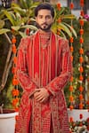 Buy_Asra_Orange Raw Silk Embroidered Sequins Sherwani Kurta Set _Online_at_Aza_Fashions