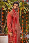 Shop_Asra_Orange Raw Silk Embroidered Sequins Sherwani Kurta Set _Online_at_Aza_Fashions