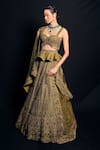 Buy_Asra_Green Raw Silk Embroidered Bead Work Sweetheart Bustier Peplum Choli Lehenga Set _at_Aza_Fashions