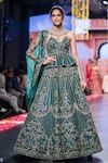 Buy_Asra_Green Raw Silk Embroidered Bead Work Sweetheart Neck Peplum Choli Lehenga Set _at_Aza_Fashions