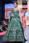 Shop_Asra_Green Raw Silk Embroidered Bead Work Sweetheart Neck Peplum Choli Lehenga Set _at_Aza_Fashions