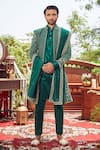 Buy_Asra_Green Raw Silk Embroidered Sequins Paisley Sherwani Kurta Set _at_Aza_Fashions