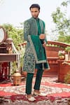 Shop_Asra_Green Raw Silk Embroidered Sequins Paisley Sherwani Kurta Set _at_Aza_Fashions