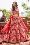 Buy_Asra_Red Raw Silk Bead Work, Sequins Embroidered Strapless Choli Lehenga Set _at_Aza_Fashions