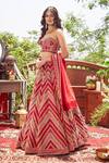 Shop_Asra_Red Raw Silk Bead Work, Sequins Embroidered Strapless Choli Lehenga Set _at_Aza_Fashions