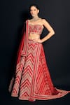 Buy_Asra_Red Raw Silk Bead Work, Sequins Embroidered Strapless Choli Lehenga Set _Online_at_Aza_Fashions