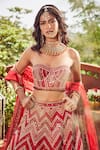 Shop_Asra_Red Raw Silk Bead Work, Sequins Embroidered Strapless Choli Lehenga Set _Online_at_Aza_Fashions