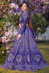 Shop_Asra_Blue Raw Silk Bead Work, Gota Work, Sequins Leaf Embroidered Bridal Lehenga Set _at_Aza_Fashions