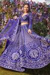 Asra_Blue Raw Silk Bead Work, Gota Work, Sequins Leaf Embroidered Bridal Lehenga Set _Online_at_Aza_Fashions