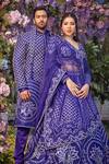 Buy_Asra_Blue Raw Silk Bead Work, Gota Work, Sequins Leaf Embroidered Bridal Lehenga Set _Online_at_Aza_Fashions