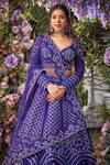 Asra_Blue Raw Silk Bead Work, Gota Work, Sequins Leaf Embroidered Bridal Lehenga Set _at_Aza_Fashions