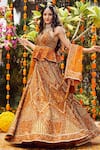 Shop_Asra_Orange Raw Silk Embroidered Bead Work Sweetheart Neck Peplum Choli Lehenga Set _at_Aza_Fashions