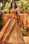 Asra_Orange Raw Silk Embroidered Bead Work Sweetheart Neck Peplum Choli Lehenga Set _Online_at_Aza_Fashions