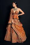 Buy_Asra_Orange Raw Silk Embroidered Bead Work Sweetheart Neck Peplum Choli Lehenga Set _Online_at_Aza_Fashions