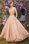 Buy_Asra_Beige Raw Silk Embroidered Bead Work Sweetheart Neck Jacket Lehenga Set _at_Aza_Fashions