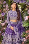 Asra Purple Raw Silk Bead Work, Sequins High Floral Embroidered Bridal Lehenga Set Online at Aza Fashions Asra_Purple Raw Silk Bead Work, Sequins High Floral Embroidered Bridal Lehenga Set _Online_at_Aza_Fashions