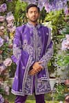 Buy_Asra_Purple Raw Silk Embroidered Sequins Floral Sherwani Kurta Set _Online_at_Aza_Fashions