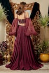 Shop_Asra_Maroon Organza, Net, Crepe Sweetheart Neck Balloon Sleeve Blouse And Skirt Set _at_Aza_Fashions
