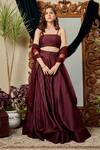 Shop_Asra_Maroon Raw Silk, Net Notched Lapel Embroidered Jacket Lehenga Set _at_Aza_Fashions