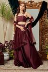 Buy_Asra_Maroon Raw Silk, Net Notched Lapel Embroidered Jacket Lehenga Set _Online_at_Aza_Fashions