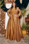 Buy_Asra_Gold Raw Silk, Net, Chanderi Notched Lapel Embroidered Jacket And Anarkali Set _at_Aza_Fashions