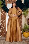 Shop_Asra_Gold Raw Silk, Net, Chanderi Notched Lapel Embroidered Jacket And Anarkali Set _Online_at_Aza_Fashions
