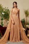 Buy_Asra_Beige Georgette Sweetheart Neck Cold Shoulder Gown _at_Aza_Fashions