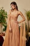 Buy_Asra_Beige Georgette Sweetheart Neck Cold Shoulder Gown _Online_at_Aza_Fashions