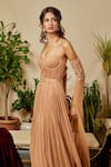 Shop_Asra_Beige Georgette Sweetheart Neck Cold Shoulder Gown _Online_at_Aza_Fashions